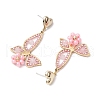 Rose Quartz Dangle Stud Earrings EJEW-MZ00243-4