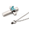 304 Stainless Steel Enamel Butterfly Cross Pendant Urn Ashes Necklaces NJEW-K393-03P-5