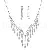 Rectangle & Rhombus Tassel Alloy Rhinestone Pendant Necklaces & Stud Earrings Sets FS-WG10B2D-01-5