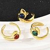 316 Stainless Steel with Natural Mixed Gemstone Cuff Rings RJEW-Z098-01G-06-3