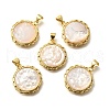 Brass Pave Natural White Shell Carved Cat endants KK-Z091-08G-03-1