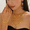 Alloy Hollow Flower Tassel Bracelets & Earrings & Necklaces & Rings Sets for Women LH7675-2