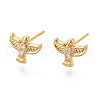 Brass Micro Pave Clear Cubic Zirconia Stud Earrings KK-N263-26G-1