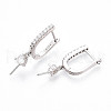 925 Sterling Silver Micro Pave Clear Cubic Zirconia Huggie Hoop Earring Settings for Half Drilled Beads STER-T008-154P-2