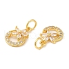 Rack Plating Brass Pave Clear Cubic Zirconia Ring Charms with Flower KK-Z026-09G-2