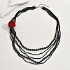 Elegant Plastic Mmulti-layer Beaded Red Flower Pendant Necklaces for Women QQ0042-3