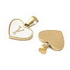304 Stainless Steel Pave Natural White Shell Heart with Initial Slice Pendants STAS-R168-25G-Y-2