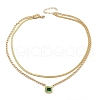 304 Stainless Steel Rhinestone Rectangle Pendant Double Layer Necklaces for Women NJEW-Z070-01G-02-4