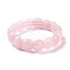 Natural Rose Quartz Half Round Beaded Stretch Bracelet BJEW-P270-01-2