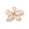 Natural Cowrie Shell with Handmade Blue Evil Eye Lampwork Pendants PALLOY-TA00274-5