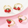 Fruit Theme Brass Enamel Open Cuff Rings for Women RJEW-U057-02G-1