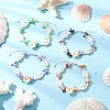 Starfish & Plumeria Synthetic Turquoise & Natural Cowrie Shell & Polymer Clay Beads Braided Bead Bracelets for Women BJEW-JB11847-1