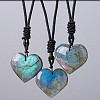 Heart Natural Labradorite Pendant Adjustable Braided Cord Necklaces FS-WG928F5-01-3