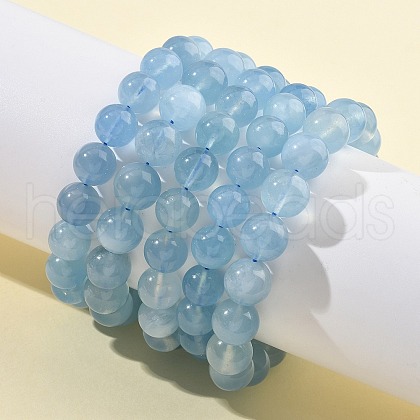Natural Aquamarine Round Bead Stretch Bracelets for Men Women BJEW-U034-01A-05-1