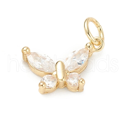 Brass Clear Cubic Zirconia Charms ZIRC-B010-36G-1
