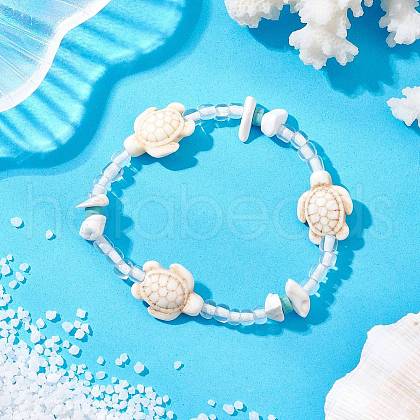 Synthetic Turquoise & Magnesite Beads Stretch Bracelets BJEW-JB11672-1