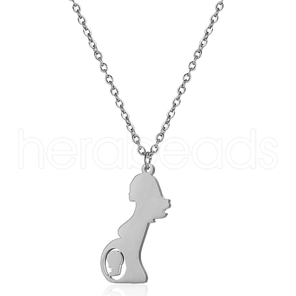 Mother's Day Stainless Steel Mother Child Silhouette Ppregnant Pendant Necklaces for Women AS6922-2-1