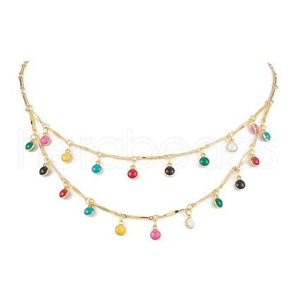 Brass Enamel Teardrop Charm Necklaces NJEW-JN04861-1