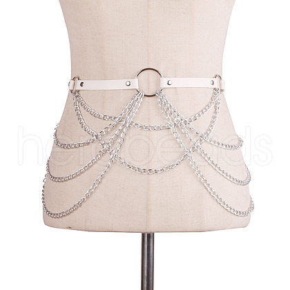 Imitation Leather Alloy Curb Chain Tassel Waist Chains FS-WGF81BE-01-1