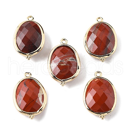 Natural Red Jasper Faceted Oval Connector Charms G-H323-02G-05-1
