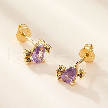 Elegant S925 Sterling Silver Stud Earrings with Rhinestone KH6473-5-1