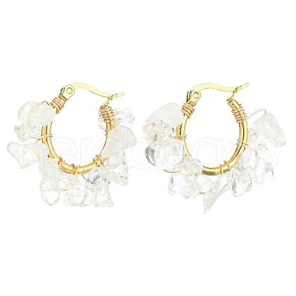 Natural Quartz Crystal Chips Braided Hoop Earrings EJEW-JE04940-06-1