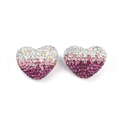 Gradient Color Heart Shaped Polymer Clay Rhinestone Beads CLAY-NH0002-03F-1