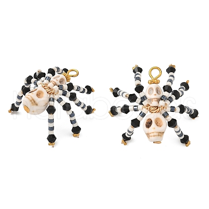 Halloween Theme Dyed Synthetic Turquoise & Glass Seed Beads Pendants PALLOY-MZ00774-03-1