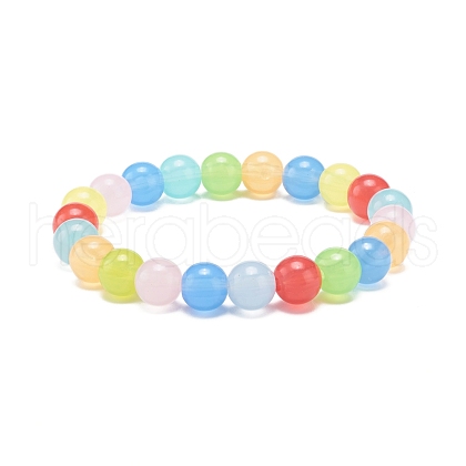 Imitation Jade Acrylic Round Beaded Stretch Bracelet for Kids BJEW-JB08721-02-1