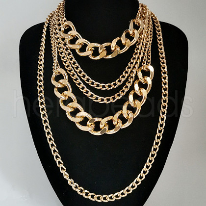 Punk Alloy & Aluminum Cuban Link Chain Multi Layered Necklaces for Women FS-WG4574A-01-1