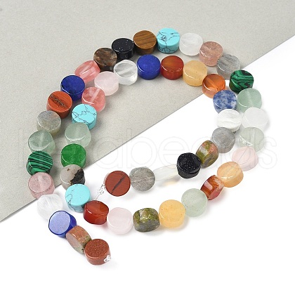 Natural Mixed Stone Flat Round Beads strands G-M454-B01-1