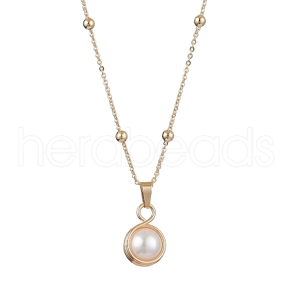 Round Natural Freshwater Pearl Copper Wire Wrapped Pendant Necklaces NJEW-JN04947-03-1