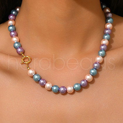 Glass Pearl Round Beaded Necklaces for Women WK4906-1