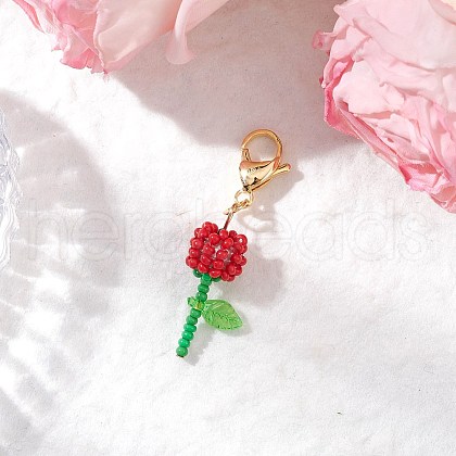 Mother's Day Carnation Glass Seed Beads & Acrylic Dendant ecorations HJEW-MZ00228-04-1