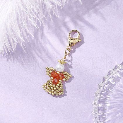 Angel Glass Pearl & Glass Seed Beaded Pendant Decorations HJEW-MZ00210-04-1