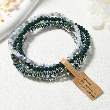 4Pcs Faceted Electroplated Glass Round Beaded Stretch Bracelet Set for Women WGB8DC2-01-1