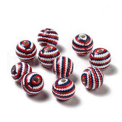 Independence Day Theme Printed Natural Wooden Beads WOOD-L020-B02-1