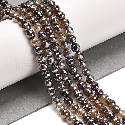 Electroplated Natural Agate Round Beads Strands G-L598-A01-01B-1