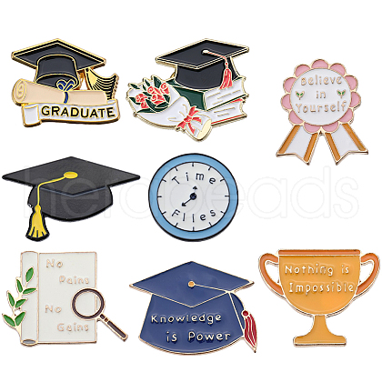 SUNNYCLUE 8Pcs 8 Style Graduation Theme Enamel Pin JEWB-SC0001-33-1
