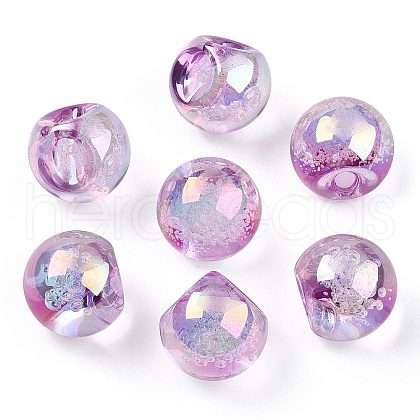 UV Plating Rainbow Iridescent Acrylic Beads OACR-G012-04E-1