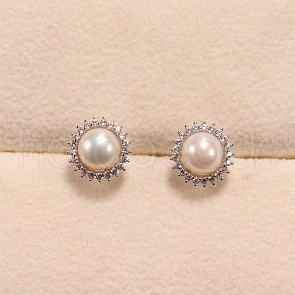 Mother's Day Jewellery Flower Brass Micro Pave Clear Cubic Zirconia Stud Earrings WG8FE37-02-1