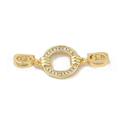 Rack Plating Brass Micro Pave Clear Cubic Zirconia Fold Over Clasps KK-A222-09G-1