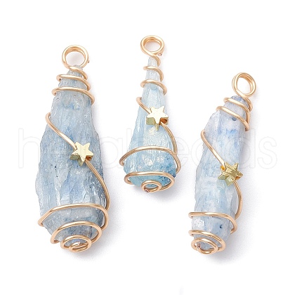 Electroplated Natural Quartz Crystal Dyed Copper Wire Wrapped Pendants PALLOY-JF02326-04-1