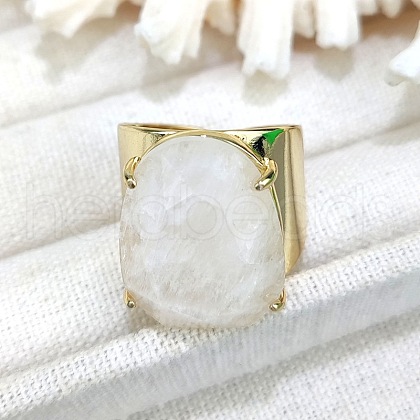 Oval Brass with Natural Quartz Crystal Cuff Rings FS-WG8D200-06-1