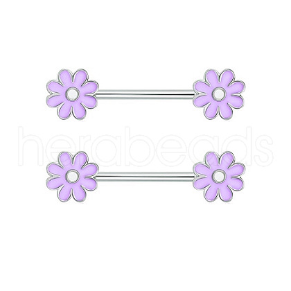 316L Surgical Stainless Steel Enamel Flower Nipple Rings WG12885-10-1