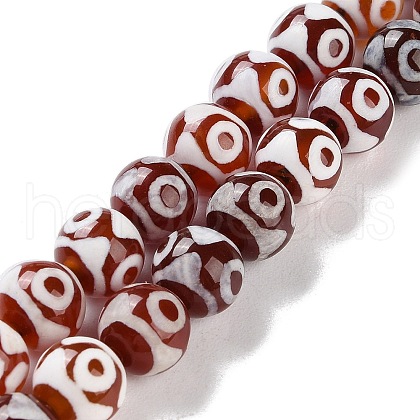 Natural Tibetan 3-Eye dZi Agate Beads Strands G-B084-A09-02-1
