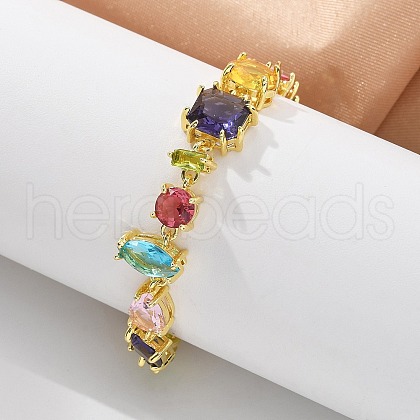 Brass Micro Pave Cubic Zirconia Link Bracelets for Women BJEW-M091-01G-1