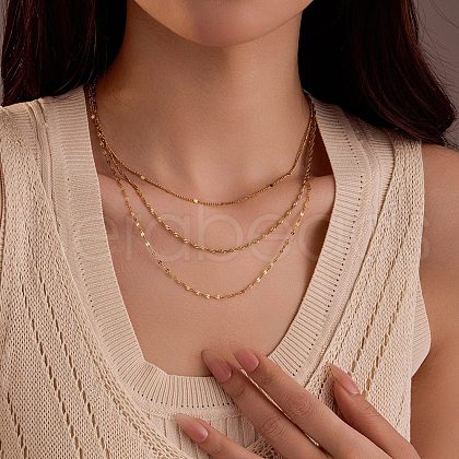 304 Stainless Steel 3 Layer Chain Necklaces for Women NJEW-Q027-01G-1