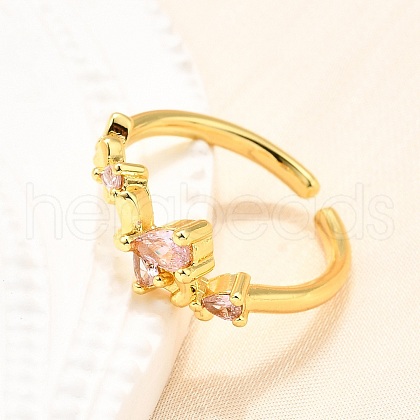 Brass Micro Pave Cubic Zirconia Cuff Rings for Women RJEW-H247-05G-1