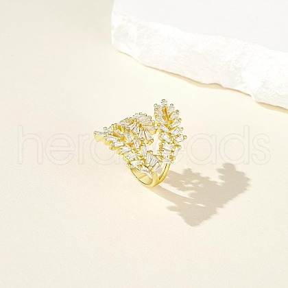 Brass Micro Pave Cubic Zirconia Open Cuff Rings for Women FS-WG08AC7-01-1